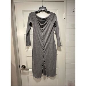 Gray Striped Button-Down Dress